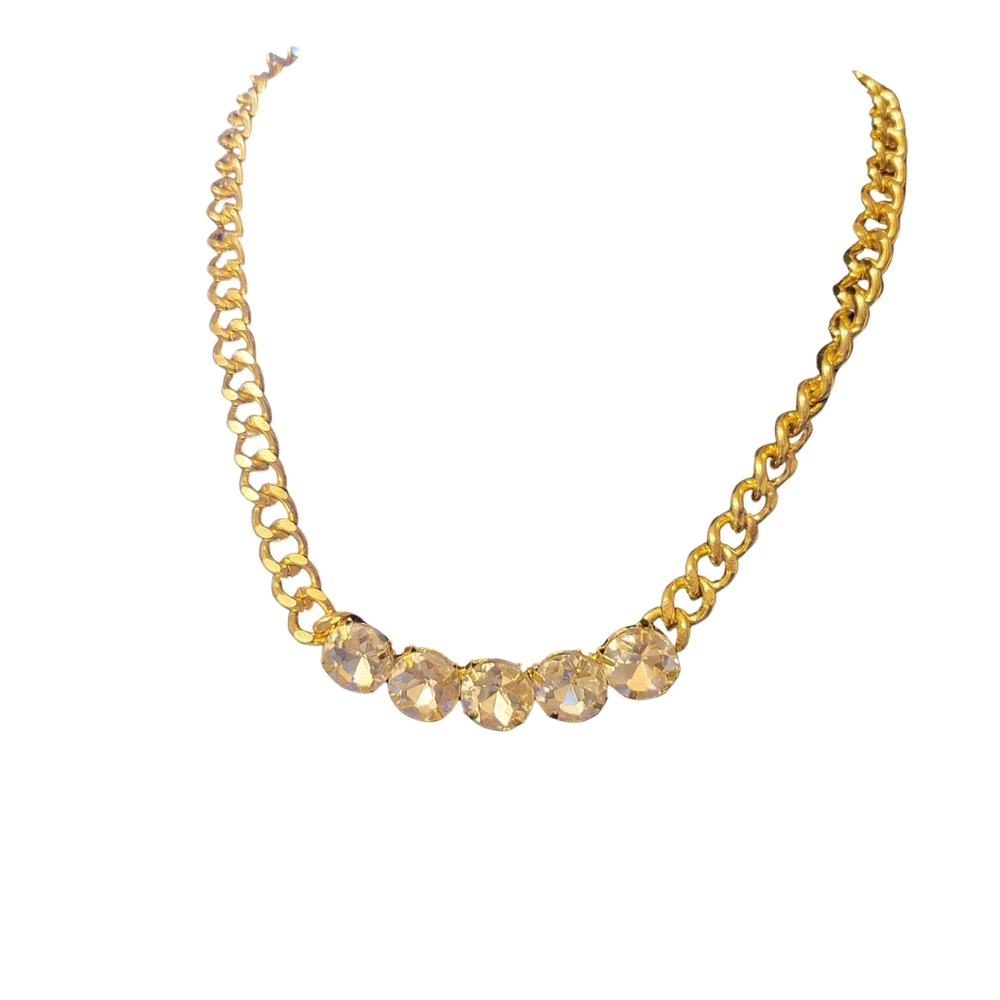 Gold Tone Chain Necklace with Crystal-like Accents & Extension Chain